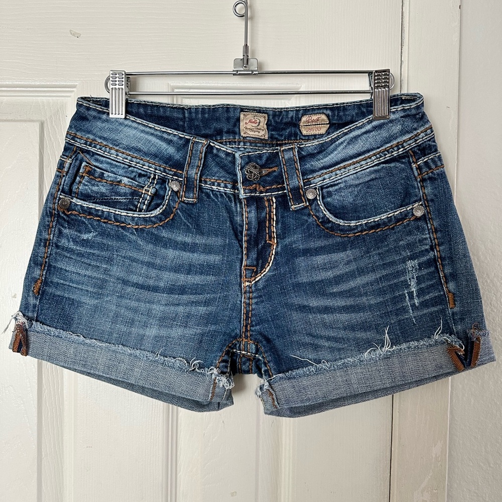 Classic Blue Jean Shorts with Frayed Hem